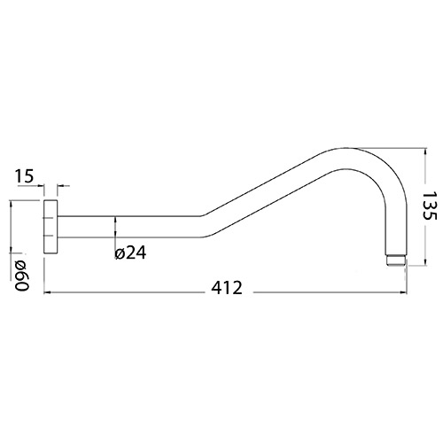 PRY Type One Round Curved Shower Arm - Image 2