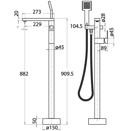 HY Square Bath Filler With Hand Shower - Image 2