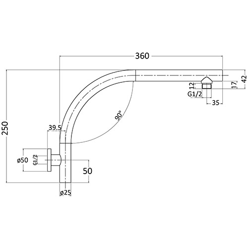 PRY Type Two Round Curved Shower Arm - Image 2